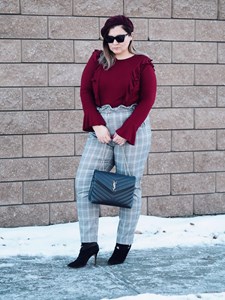 Ruffle Blouse and Plaid Pants