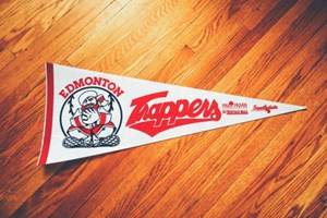 Edmonton Trappers pennant. Love the mall logos on there, too.