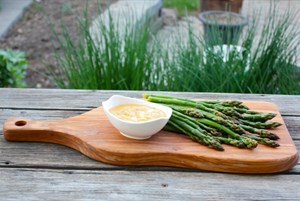 Lemon Thyme Pickled Asparagus with Cheese Fondue